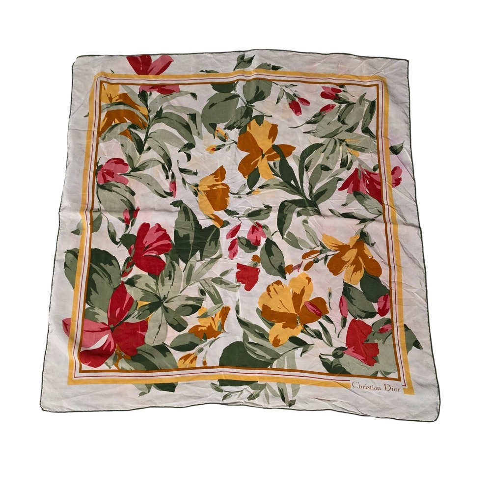 Christian Dior Scarf Womens OS Multi Floral Silk Square Hand Rolled Vintage